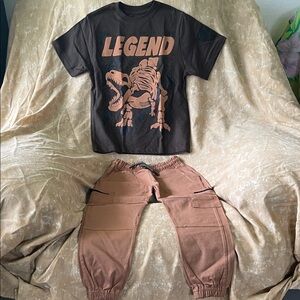 Kids Matching Set - Brown 'Legend' Dino Tee & Pants
